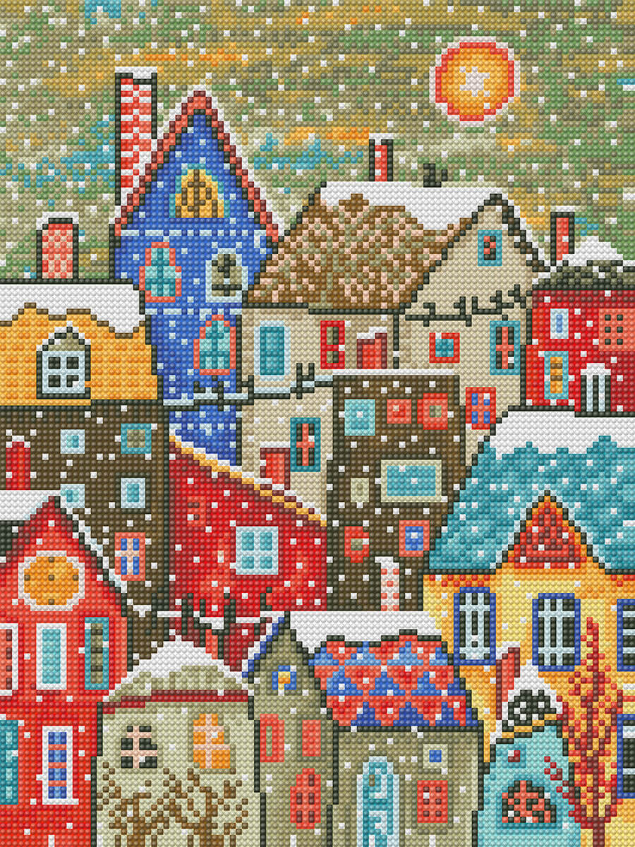 Original reference photo for Colorful Town snowy village custom diamond painting