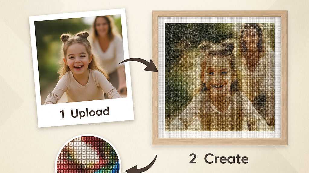 custom diamond painting from photo – size guide, design preview, and diamond art canvas (DYC)