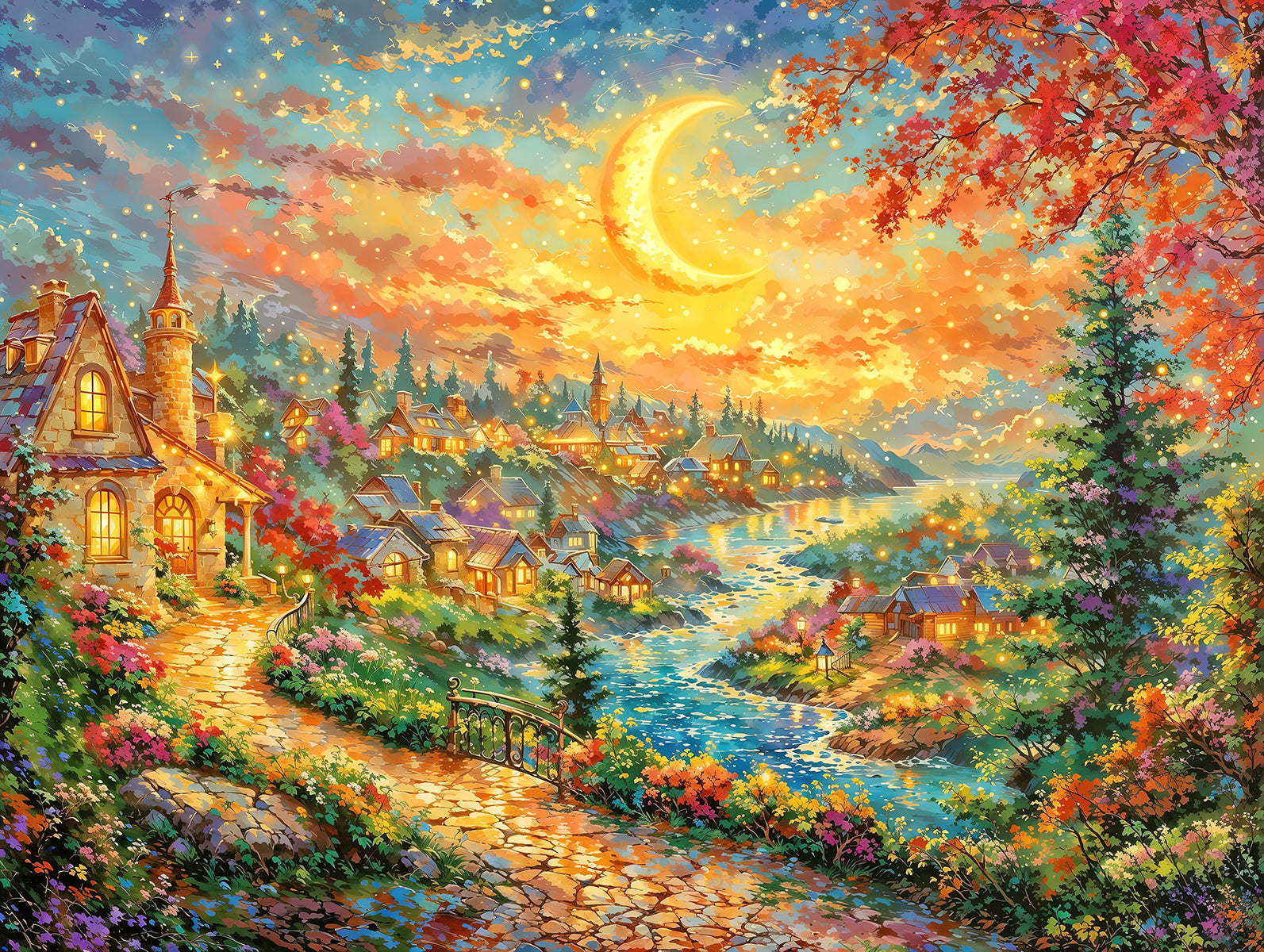 Starlit Autumn Town