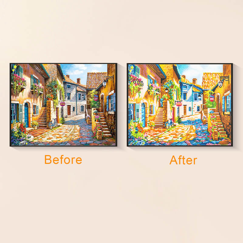 Detail of Afternoon Alley diamond art painting – DYC