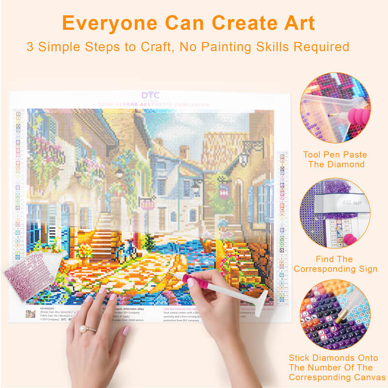 DIY steps for Afternoon Alley diamond painting kit – DYC
