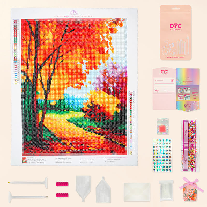 Complete autumn diamond art kit colorful fall painting DYC