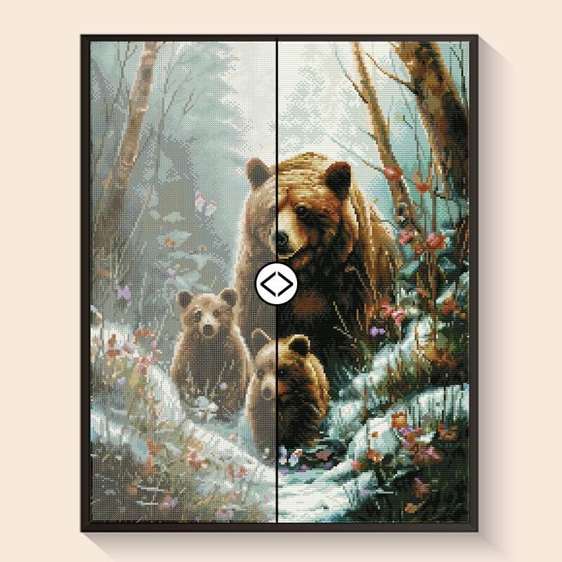 Original photo vs finished Bear Family diamond art – DYC