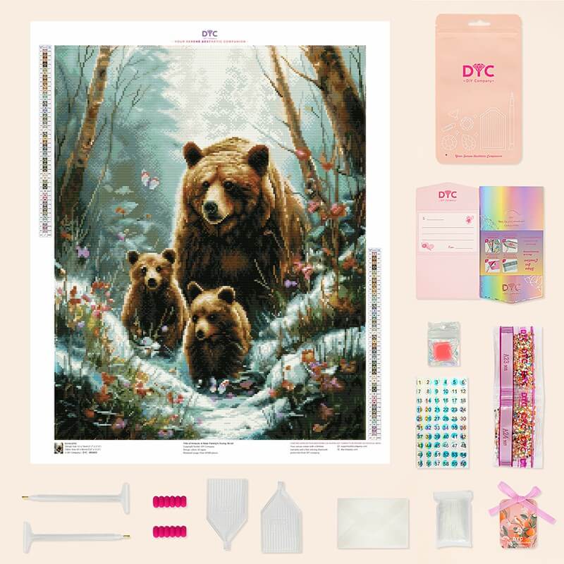 Complete diamond painting kit – Bear Family with tools by DYC
