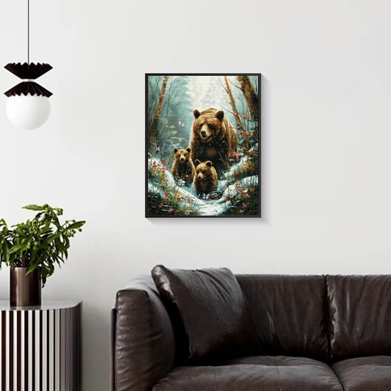 Bear Family diamond painting in home décor setting – DYC