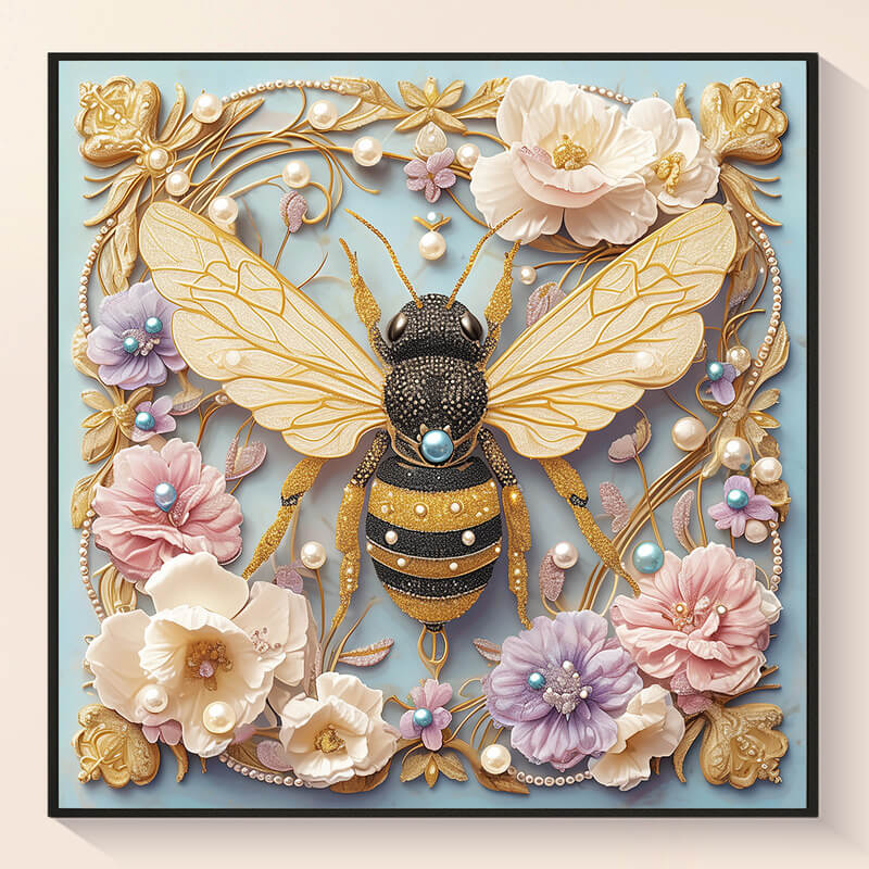 Bee and flowers diamond art painting – DYC