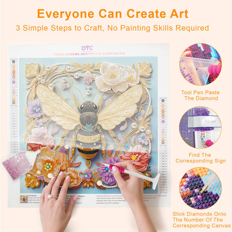 DIY steps for bee diamond painting kit – DYC