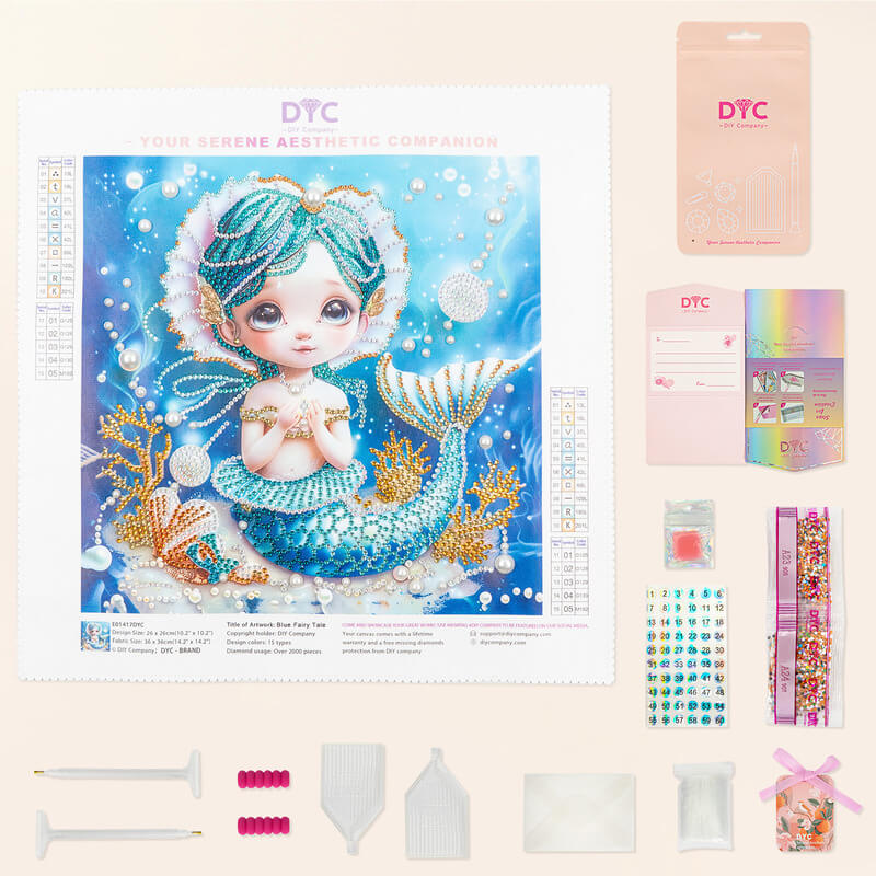 Complete diamond painting kit – Blue Fairy Tale mermaid fantasy with tools – DYC