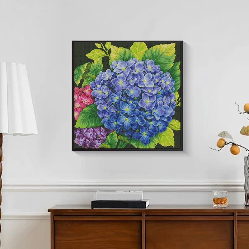 Finished Blue Hydrangea Bloom Diamond Art Flowers Kit – Vibrant floral art | DYC