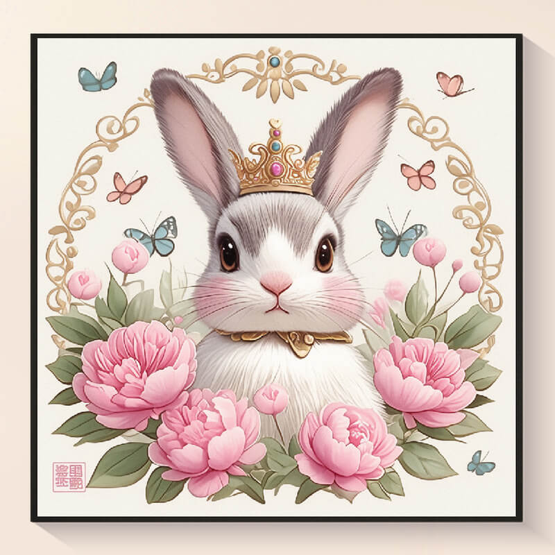Rabbit and flower reference artwork for bunny diamond painting – DYC