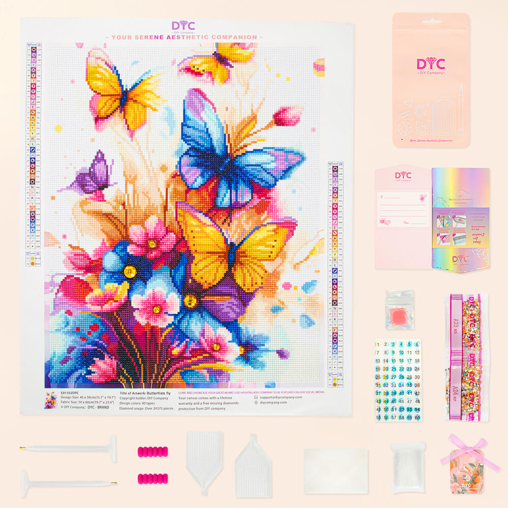 Complete Butterflies Fly butterfly diamond painting kit with tools and drills