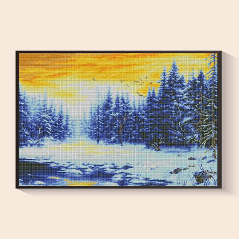 Chasing Winter Light Diamond Painting Kit – Winter lake sunset scene | DYC