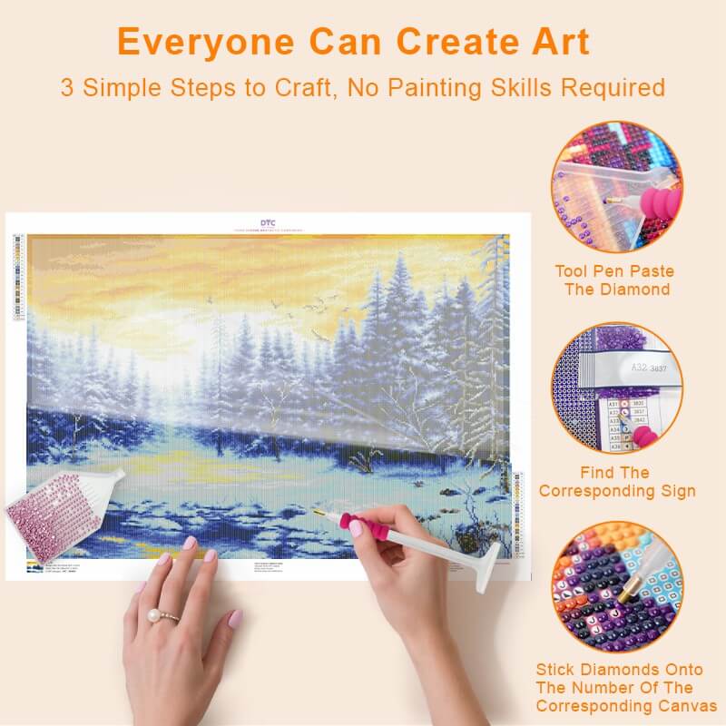 Step-by-step DIY process – Chasing Winter Light Winter Lake Diamond Painting Kit | DYC