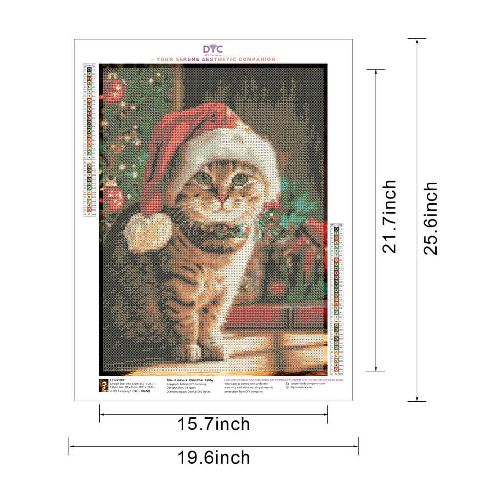 Size guide for Christmas Tabby cat diamond painting kit
