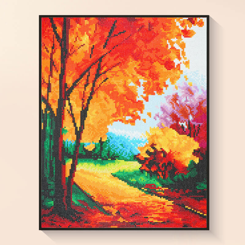 Colorful autumn diamond painting fall landscape with autumn trees DYC