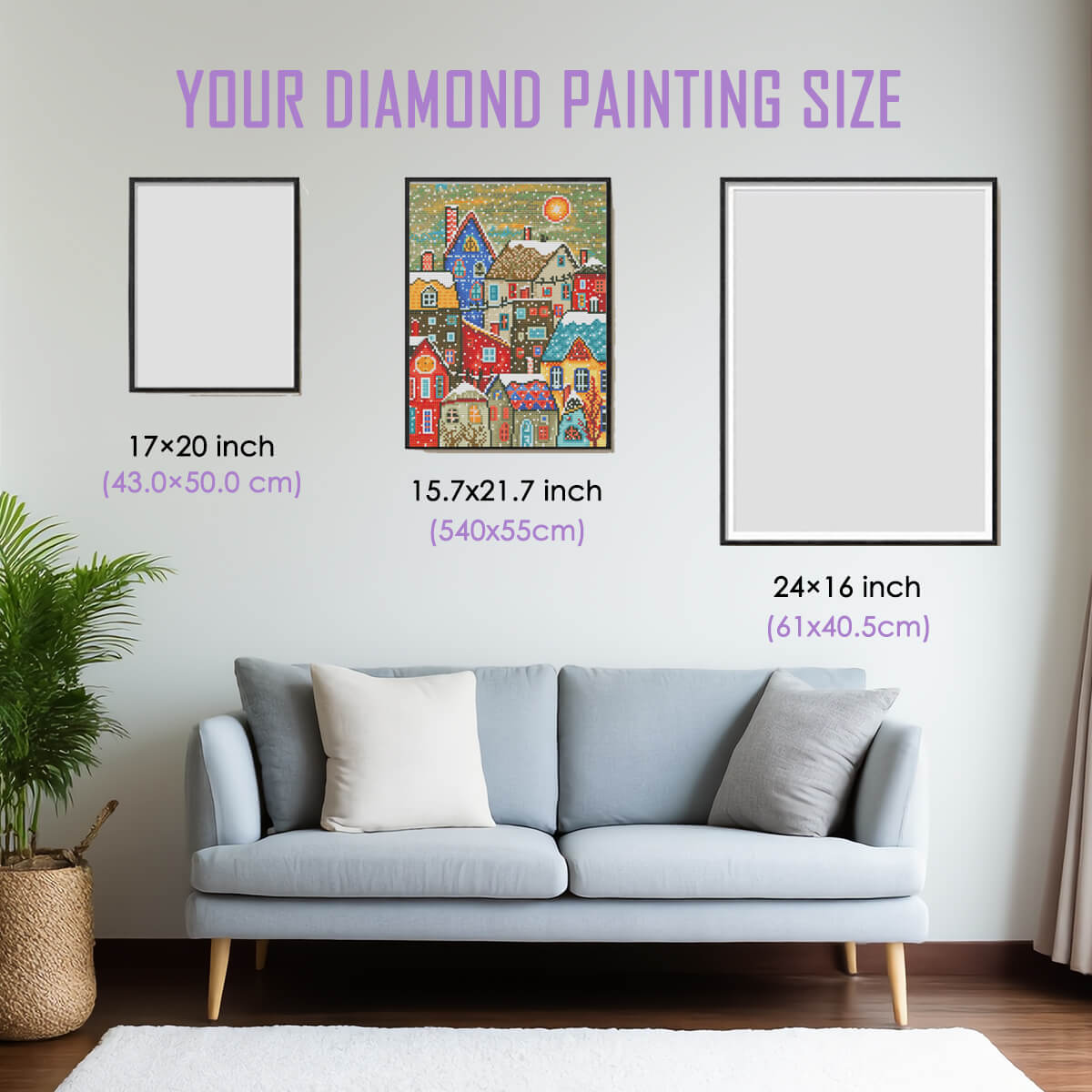 Diamond painting size guide – small to large Colorful Town kit