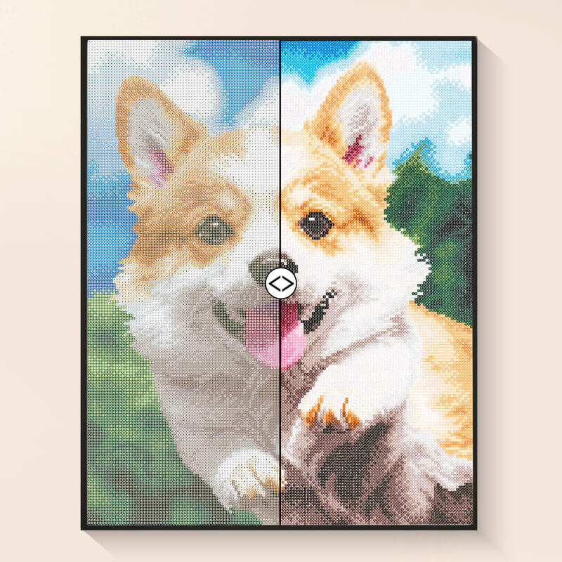 Original photo vs finished cute dog diamond art – DYC