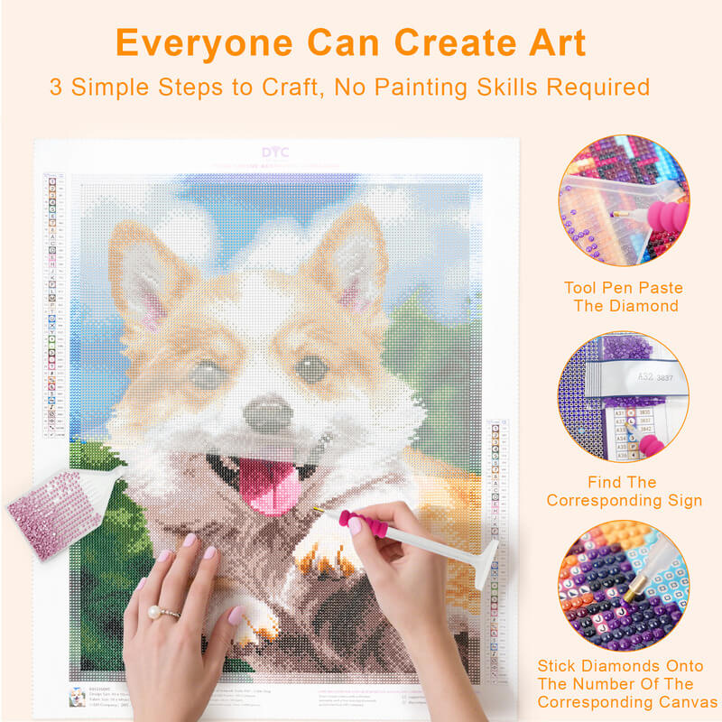 Step-by-step drilling process for cute dog diamond painting – DYC
