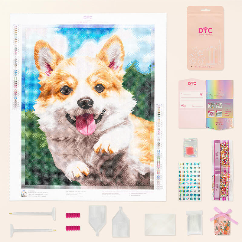 Complete diamond painting kit – Cute dog puppy with tools – DYC
