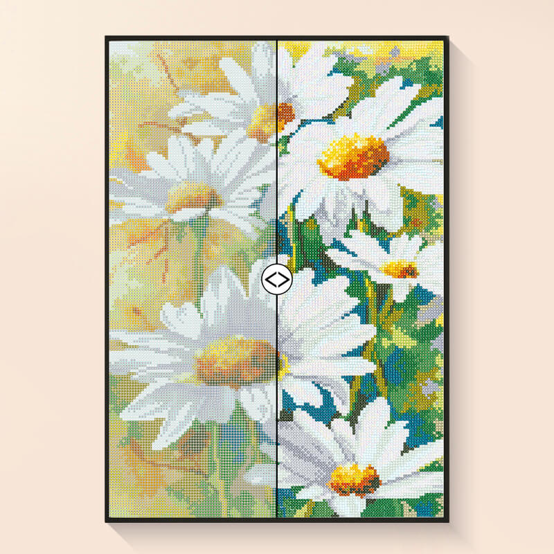 Before and after daisy diamond painting white flower art DYC