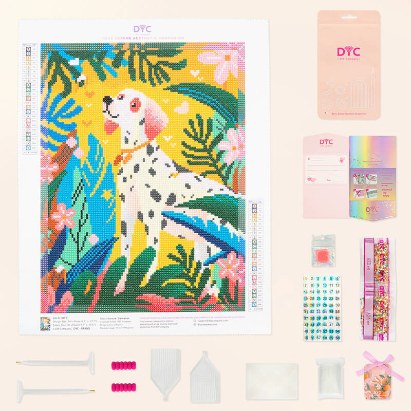 Complete Dalmatian dog diamond painting kit with tools DYC