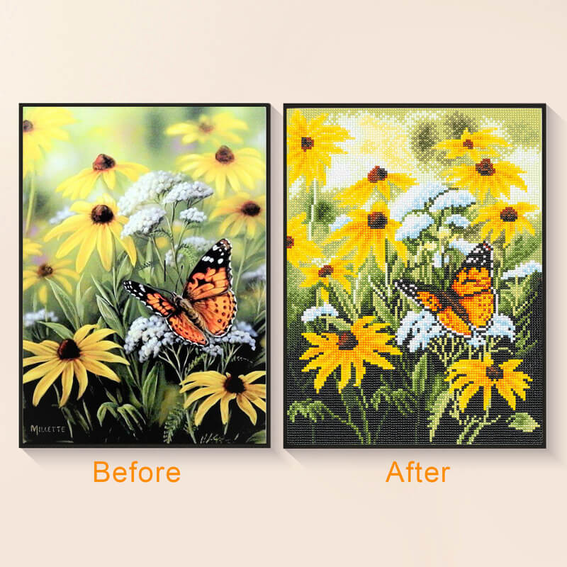 Original photo vs finished Dancing butterfly diamond art – DYC