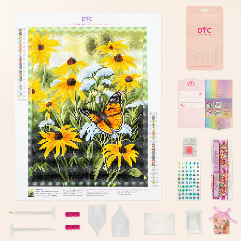 Complete diamond painting kit – Dancing butterfly floral with tools – DYC