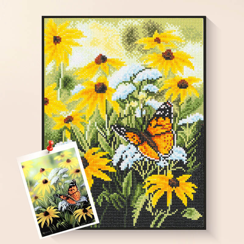 Dancing butterfly diamond painting kit – Nature floral art by DYC