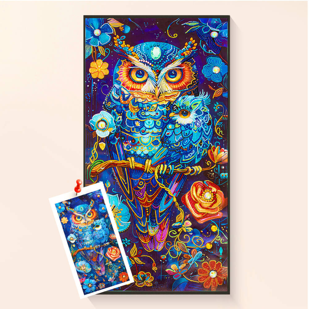Dark Night Owl diamond painting kit fantasy owl art design
