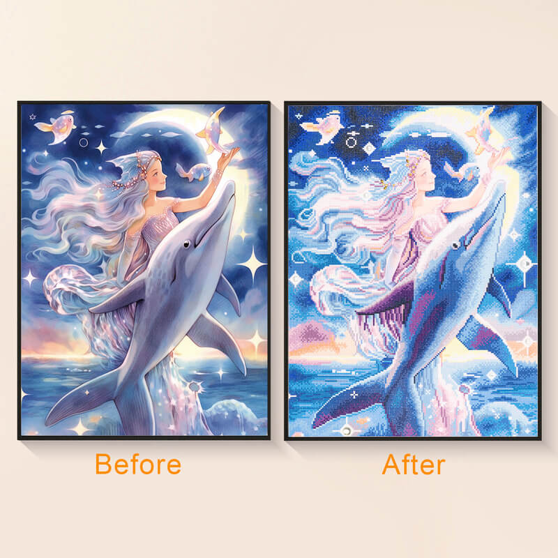 Original photo vs finished The Daughter of the Sea diamond art – DYC