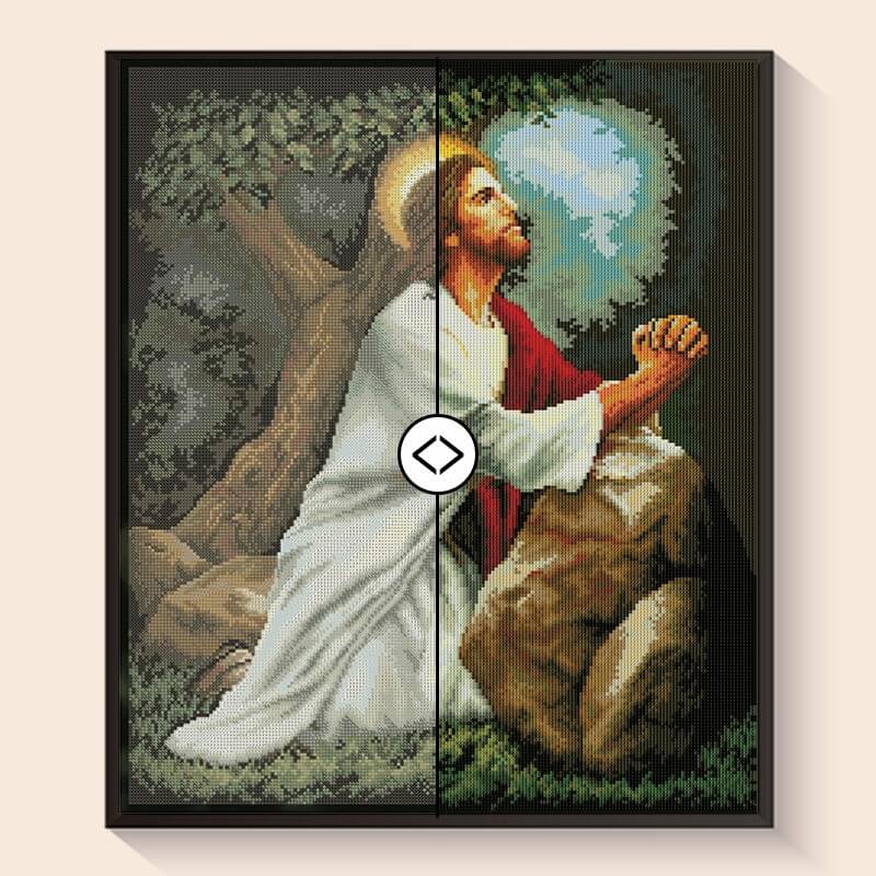 Original reference vs finished Distant Place Jesus diamond art – DYC