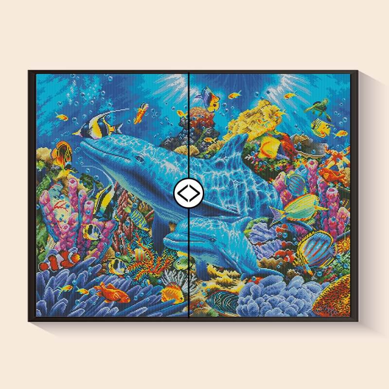 Before and after comparison – Dolphin Diamond Painting Kit Ocean Harmony | DYC