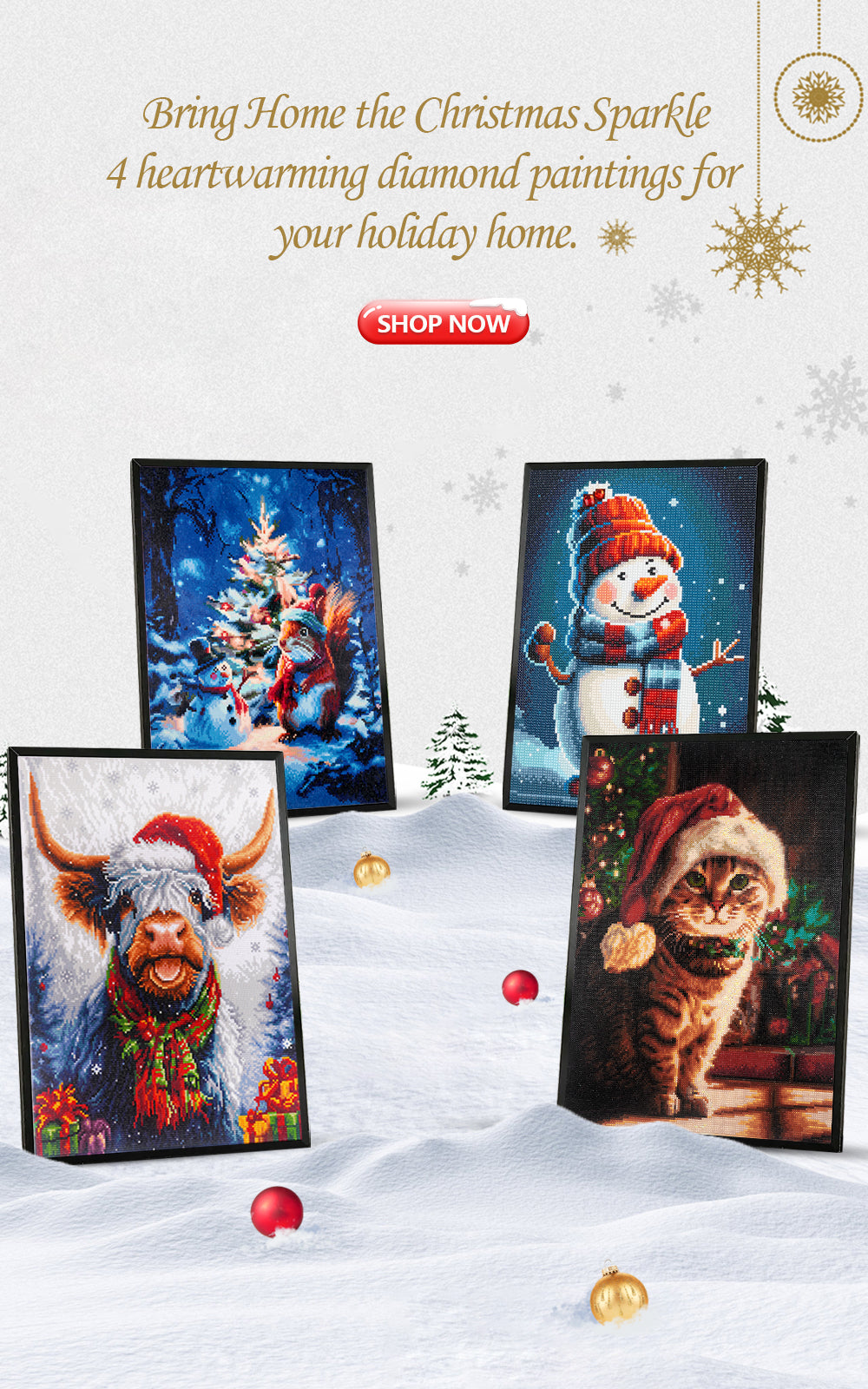 DYC Christmas diamond painting collection — four festive diamond art designs to brighten your home.
