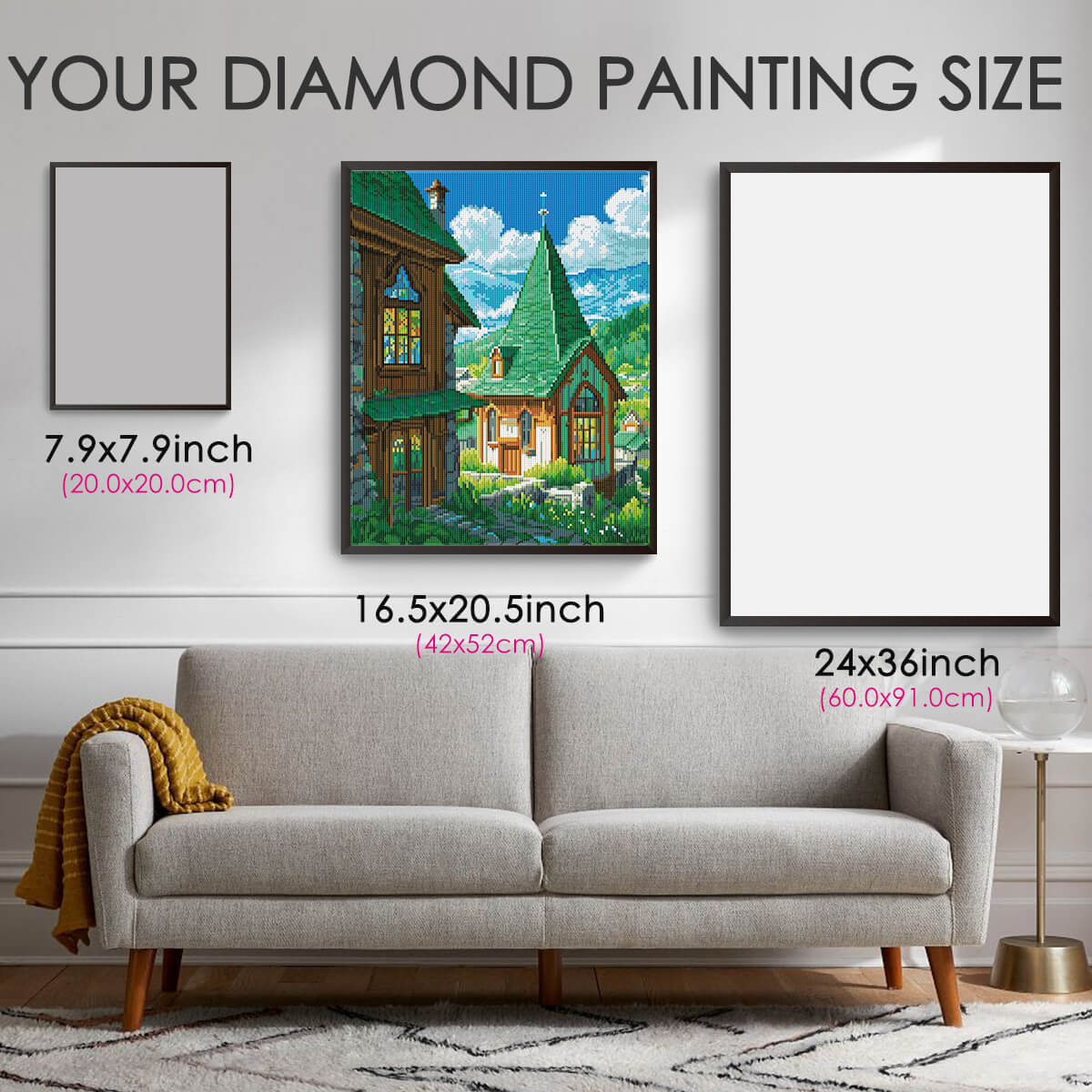 Diamond painting size guide – Fairy Tale Town whimsical village kit