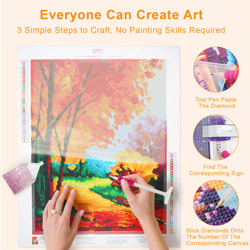 DIY fall landscape autumn trees diamond painting process DYC