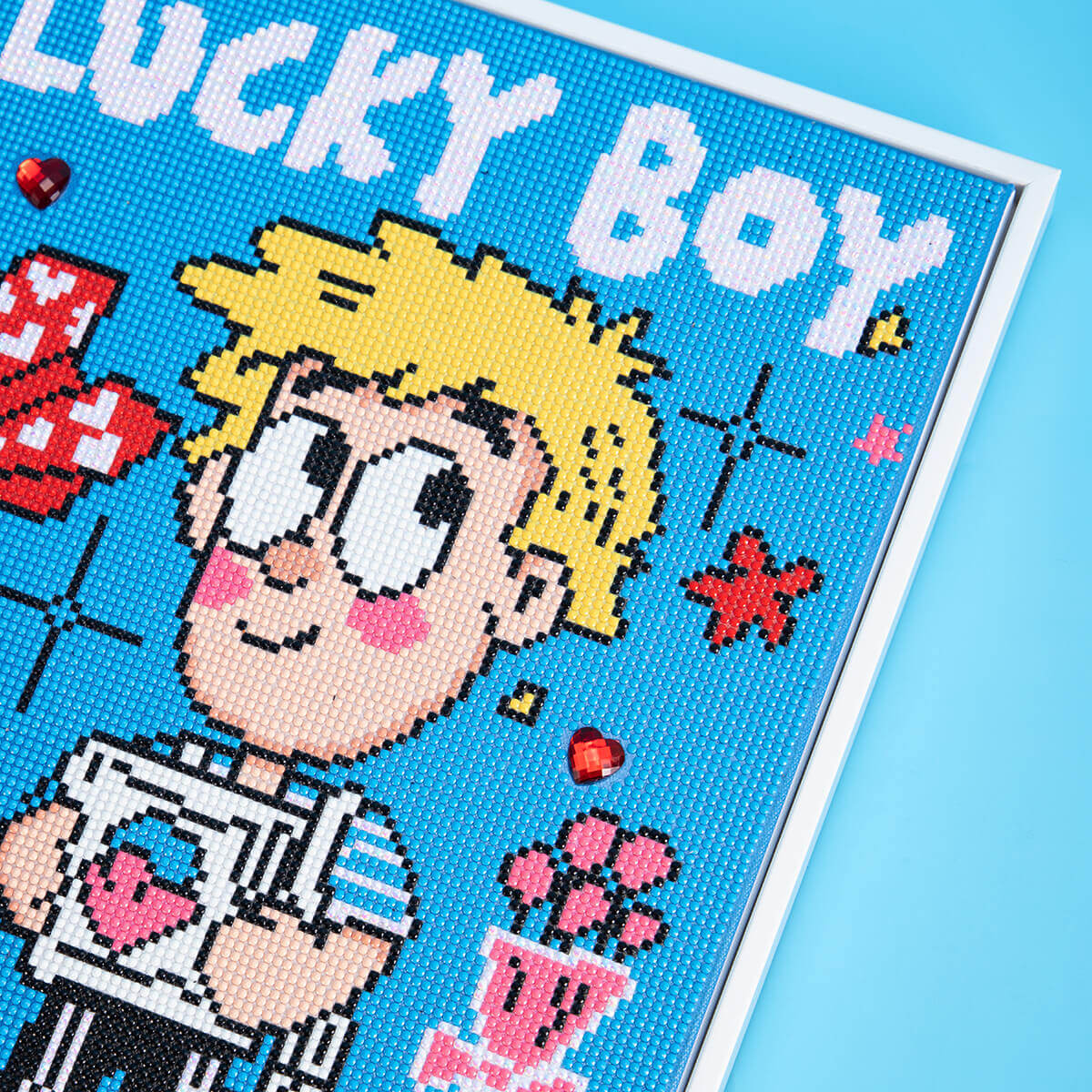 Finished Lucky Boy diamond art kit – cartoon sparkle design