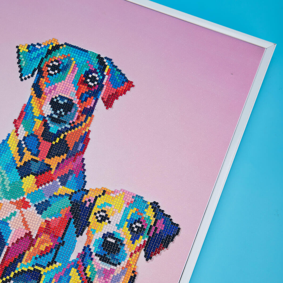 Finished Prism Paws dog diamond art with vibrant rainbow colors - DYC