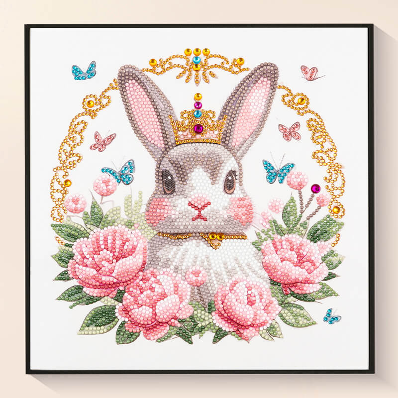 Finished Rabbit and Flower diamond painting with bunny art – DYC