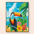 Finished toucan diamond painting showing exotic tropical bird art