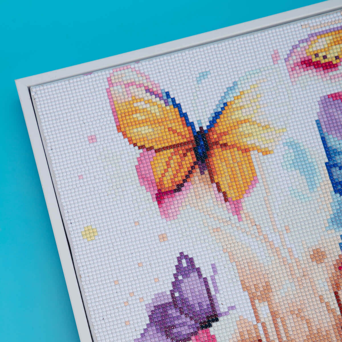 Finished Wings in Bloom diamond painting kit result – butterfly and flower design – DYC