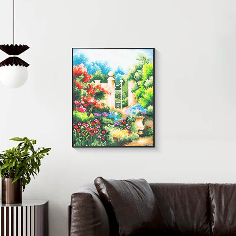 Finished flower garden gate diamond painting canvas DYC