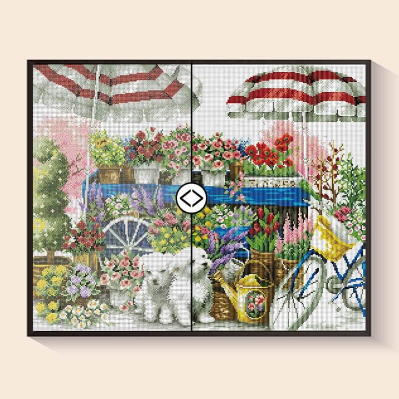 Before and after comparison – Holiday Flower Market Diamond Art Kit | DYC