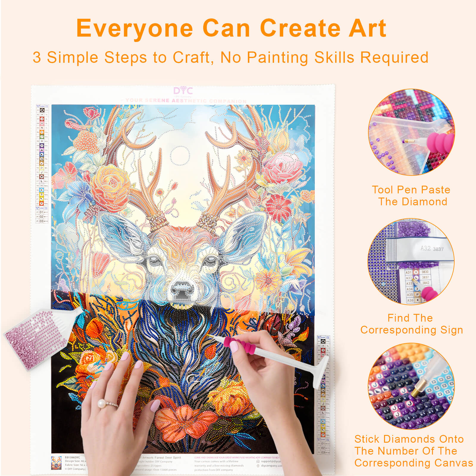 Step-by-step drilling process for Forest deer spirit diamond painting – DYC