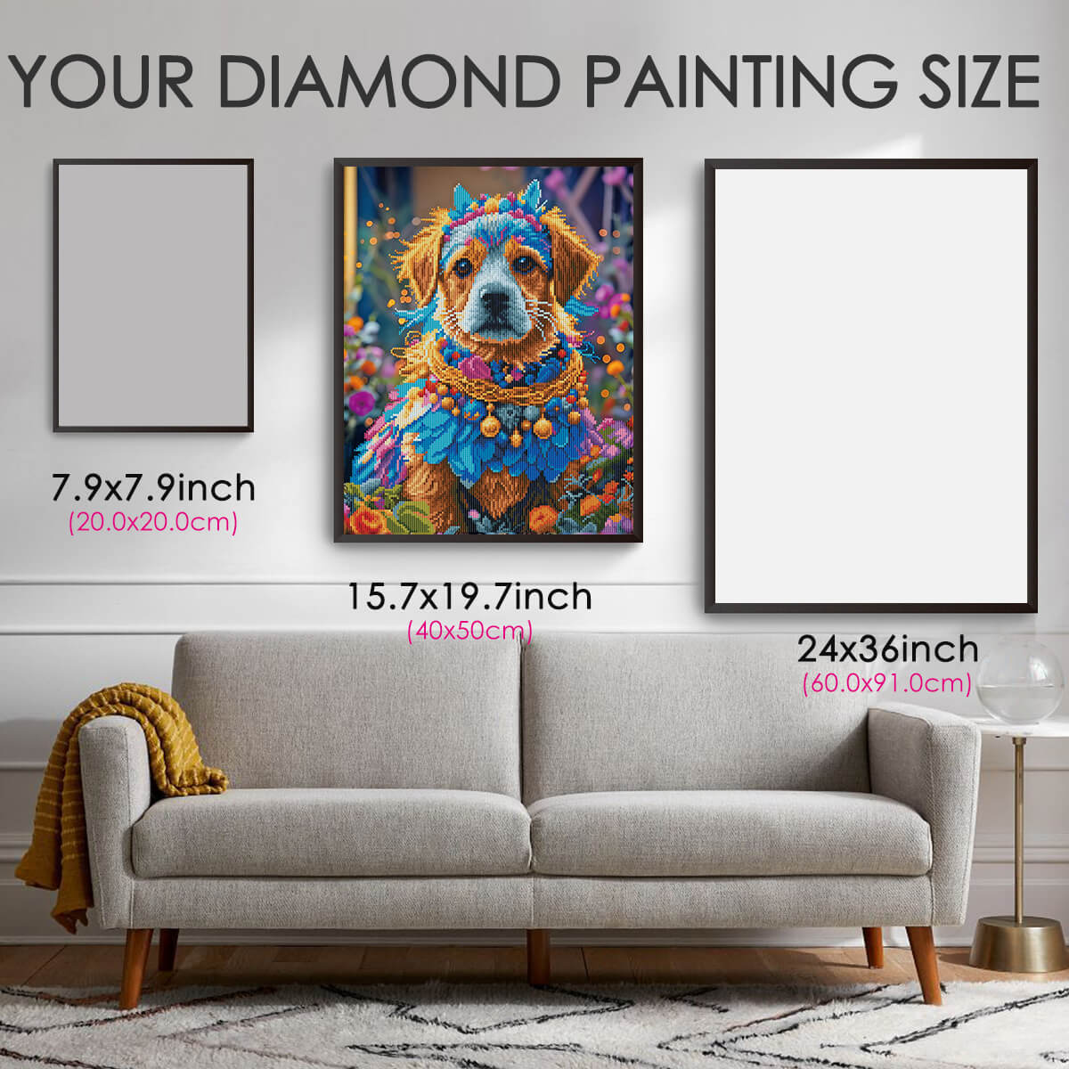 Diamond painting size guide – small to large Forever Companion dog kit