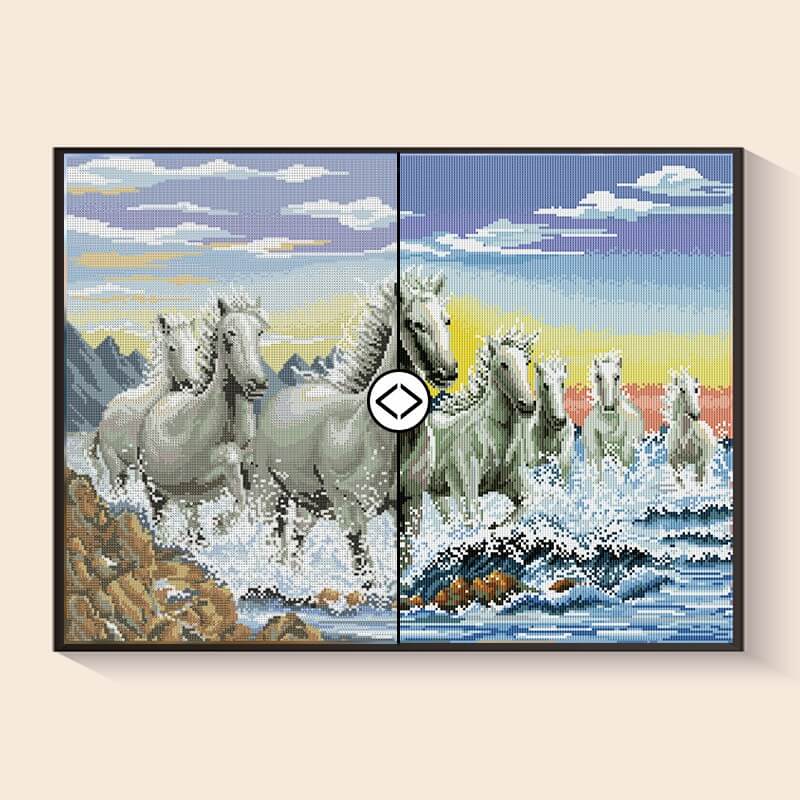 Original photo vs finished Galloping Steed horse diamond art – DYC