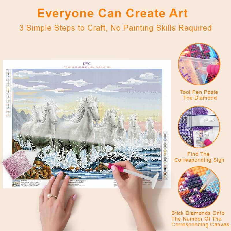 Step-by-step drilling process for Galloping Steed diamond painting – DYC