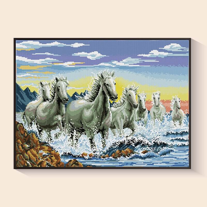 Galloping Steed diamond painting kit – running horses art by DYC