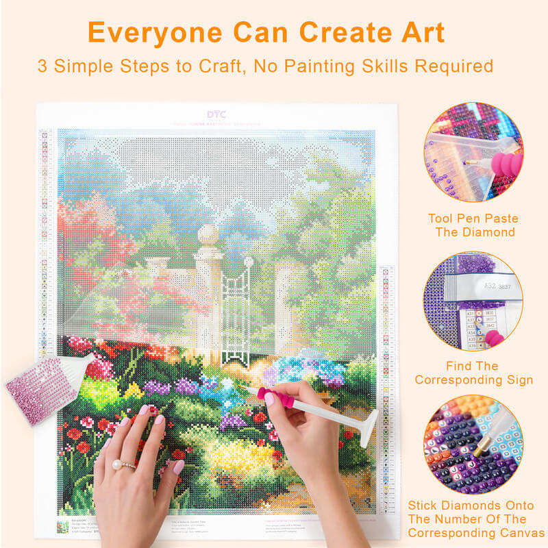 DIY process of floral garden gate diamond painting kit DYC