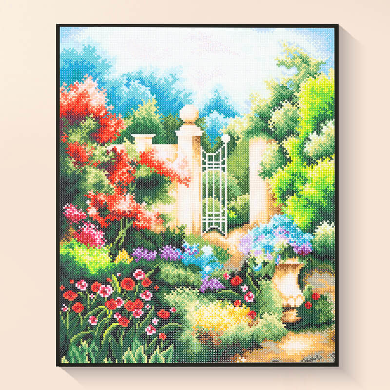 Garden gate diamond painting floral garden pathway art DYC