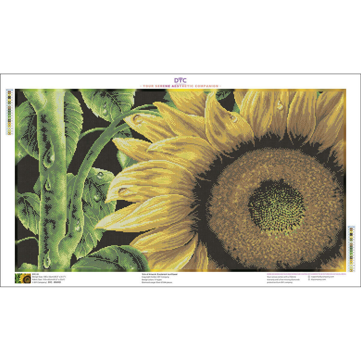 Mockup of golden bloom sunflower diamond painting with morning dew